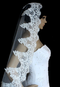 Lace Royal Cathedral Wedding Veil with Heavy Rhinestone Scatter Cf250