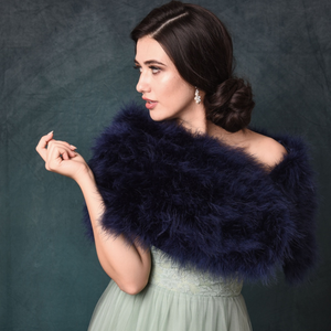 Navy Blue Vintage Inspired Marabou Feather Bridal Stole Wrap Navy Blue Vintage Inspired Marabou Feather Bridal Stole Wrap