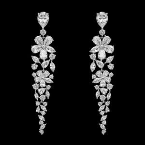 Floral CZ Drop Wedding and Formal Earrings in Silver or Gold Floral CZ Drop Wedding and Formal Earrings in Silver or Gold