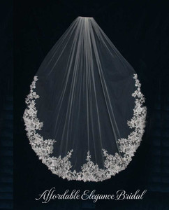Beaded Floral Lace Waltz Length Wedding Veil C537 Beaded Floral Lace Waltz Length Wedding Veil C537
