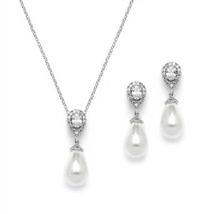CZ and Ivory Teardrop Pearl Wedding Jewelry Set CZ and Ivory Teardrop Pearl Wedding Jewelry Set