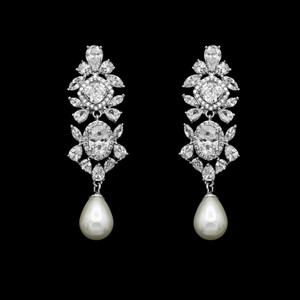 Pearl and CZ Drop Wedding Earrings in Silver or Gold Pearl and CZ Drop Wedding Earrings in Silver or Gold