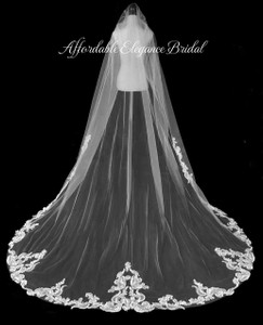 Beaded French Alencon Lace Royal Cathedral Wedding Veil Extra Width Beaded French Alencon Lace Royal Cathedral Wedding Veil Extra Width
