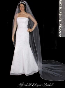 Regal Cathedral Wedding Veil with Beaded Pearl Edge 144"