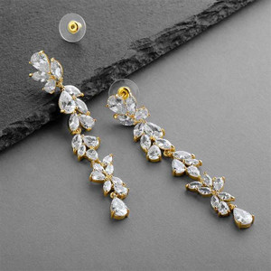 Dramatic 3" Long 5A CZ 14K Gold Wedding and Prom Earrings Dramatic 3" Long 5A CZ 14K Gold Wedding and Prom Earrings