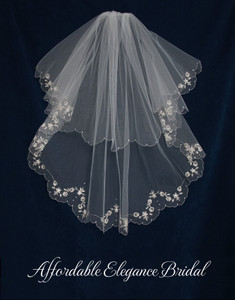 Two Layer Knee Length Wedding Veil with Beaded Floral Embroidery Two Layer Knee Length Wedding Veil with Beaded Floral Embroidery