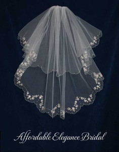 Two Layer Knee Length Wedding Veil with Beaded Embroidery- Sale!