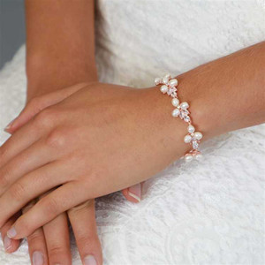Petite Freshwater Pearl and CZ Rose Gold Bridal Bracelet Petite Freshwater Pearl and CZ Rose Gold Bridal Bracelet