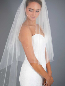 Two Layer Knee Length Wedding Veil with Scattered Pearls and Crystals Two Layer Knee Length Wedding Veil with Scattered Pearls and Crystals