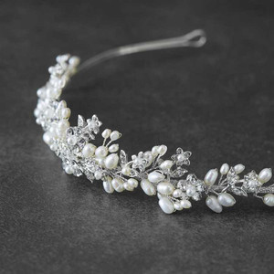 Freshwater Pearl and Rhinestone Wedding Tiara in Silver Freshwater Pearl and Rhinestone Wedding Tiara in Silver