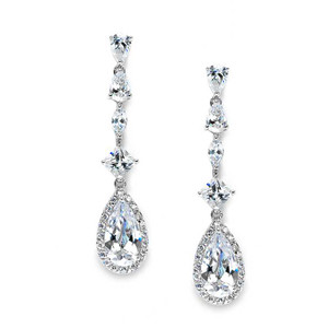 Slender CZ Teardrop Wedding Dangle Earrings in Silver Plating Slender CZ Teardrop Wedding Dangle Earrings in Silver Plating