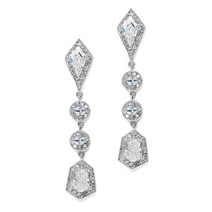 Empress and Noble Cut CZ Wedding Dangle Earrings in Silver Plating Empress and Noble Cut CZ Wedding Dangle Earrings in Silver Plating