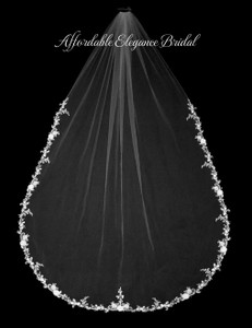 Cathedral Wedding Veil with Beaded Floral Alencon Lace