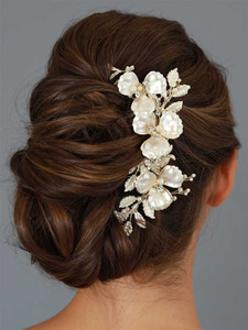 Gold Floral Bridal Comb with Pearls and Crystals Gold Floral Bridal Comb with Pearls and Crystals