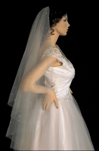 Scattered Pearl Two Layer 50" Long Wedding Veil Flat on Comb Scattered Pearl Two Layer 50" Long Wedding Veil Flat on Comb