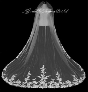 144" Long Regal Cathedral Wedding Veil with Alencon Lace 144" Long Regal Cathedral Wedding Veil with Alencon Lace