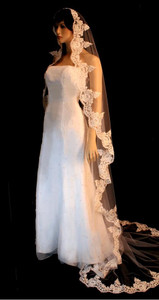 Regal Cathedral Beaded Lace Edge Mantilla Extra Width Wedding Veil Regal Cathedral Beaded Lace Edge Mantilla Extra Width Wedding Veil