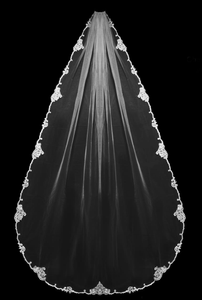 Cathedral Wedding Veil with Pearl Beaded Floral Vine Lace Cathedral Wedding Veil with Pearl Beaded Floral Vine Lace