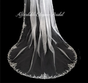 Stunning Beaded Scroll Cathedral Wedding Veil Stunning Beaded Scroll Cathedral Wedding Veil