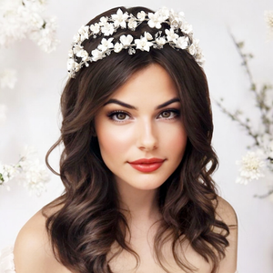 Romantic Pearl and Floral Double Wedding Headband Romantic Pearl and Floral Double Wedding Headband