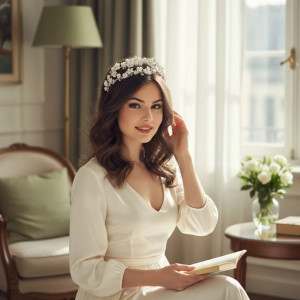 18K Gold Romantic Pearl and Floral Double Wedding Headband 18K Gold Romantic Pearl and Floral Double Wedding Headband