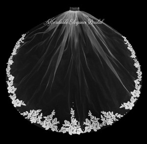 Fingertip Wedding Veil with Floral Beaded Lace Fingertip Wedding Veil with Floral Beaded Lace