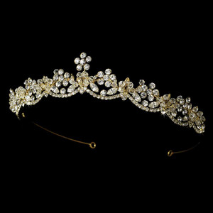 Gold Plated Floral Crystal and Rhinestone Wedding Tiara Gold Plated Floral Crystal and Rhinestone Wedding Tiara