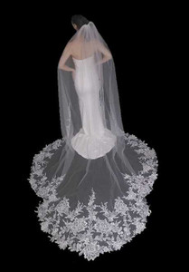 Dramatic Scallop Lace Royal Cathedral Wedding Veil CF237