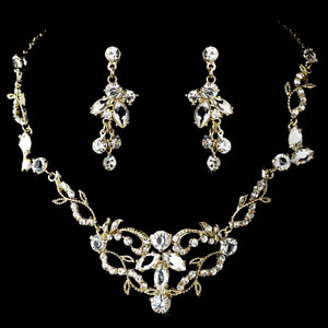Gold Plated Necklace and Earring Bridal Jewelry Set Gold Plated Necklace and Earring Bridal Jewelry Set