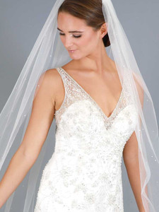 Style TG1015L060: Waltz Length Angel Cut Veil with Sequined Lace Appliqués