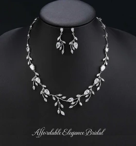 CZ Vine Platinum Plated Wedding Jewelry Set