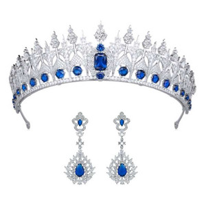 Sapphire Blue CZ Royal Replica Wedding Tiara and Earrings Set Sapphire Blue CZ Royal Replica Wedding Tiara and Earrings Set