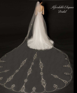 165" Long Beaded Regal Cathedral Wedding Veil Elena Designs E1348RC