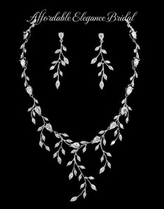 Stunning CZ Vine Bridal Necklace and Earring Jewelry Set Stunning CZ Vine Bridal Necklace and Earring Jewelry Set