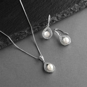 5 Sets Pearl and CZ Silver Plated Bridesmaid Jewelry 4502S