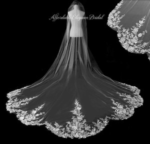 Lace Regal Cathedral Wedding Veil Extra Wide Scallop Design Lace Regal Cathedral Wedding Veil Extra Wide Scallop Design