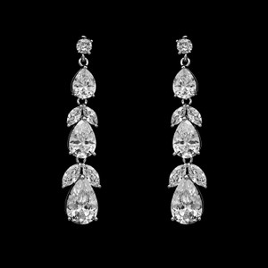 Silver or Gold Plated Floral CZ Drop Wedding and Formal Earrings Silver or Gold Plated Floral CZ Drop Wedding and Formal Earrings