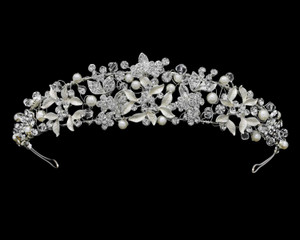 Romantic Floral Crystal, Rhinestone and Pearl Wedding Tiara Romantic Floral Crystal, Rhinestone and Pearl Wedding Tiara