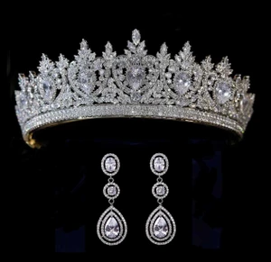 Gorgeous CZ Wedding and Quinceanera Tiara with Drop Earrings