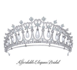 Cambridge Lover's Knot Pearl and CZ Royal Replica Wedding Tiara Cambridge Lover's Knot Pearl and CZ Royal Replica Wedding Tiara