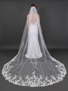 Cathedral Wedding Veil with Beaded Lace Appliques in Ivory Cathedral Wedding Veil with Beaded Lace Appliques in Ivory