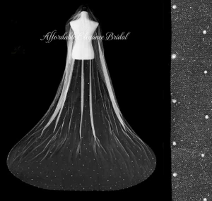 Rhinestone Covered Stardust Glitter Tulle Cathedral Wedding Veil