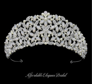 Opal, Pearl and Rhinestone Wedding and Quinceanera Tiara Crown Opal, Pearl and Rhinestone Wedding and Quinceanera Tiara Crown