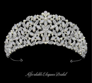 Opal, Pearl and Rhinestone Wedding and Quinceanera Tiara Crown