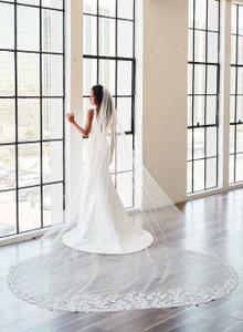 Pearled Wedding Veil 1 Layer Royal Cathedral Bridal Veil- Camille | Eden Luxe Bridal