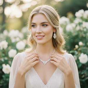  Luxurious CZ Wedding Necklace and Earring Set in Silver Plating