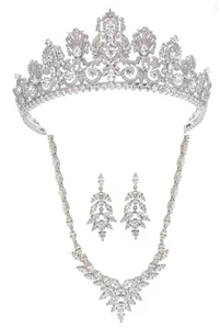 Luxembourg Replica CZ Royal Wedding Tiara with Jewelry Set