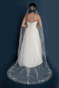 Chapel Wedding Veil with Multi Color Embroidery Elena E1382 Chapel Wedding Veil with Multi Color Embroidery Elena E1382