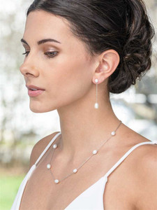 Floating Freshwater Pearl Silver or Gold Plated Bridal Jewelry Set Floating Freshwater Pearl Silver or Gold Plated Bridal Jewelry Set