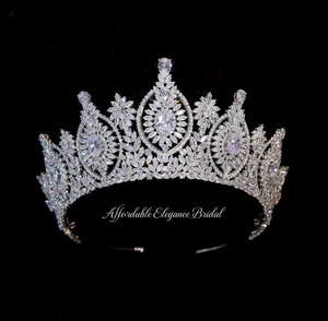 Regal 2 2/3" Tall CZ Silver Wedding and Quinceanera Tiara Regal 2 2/3" Tall CZ Silver Wedding and Quinceanera Tiara